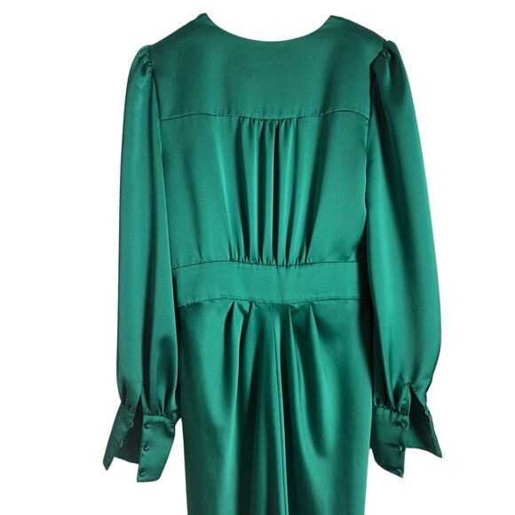 Ramy Brook Madeline Green Satin Plunge Neck Long Sleeve Gown Size 8 - Picture 12 of 16